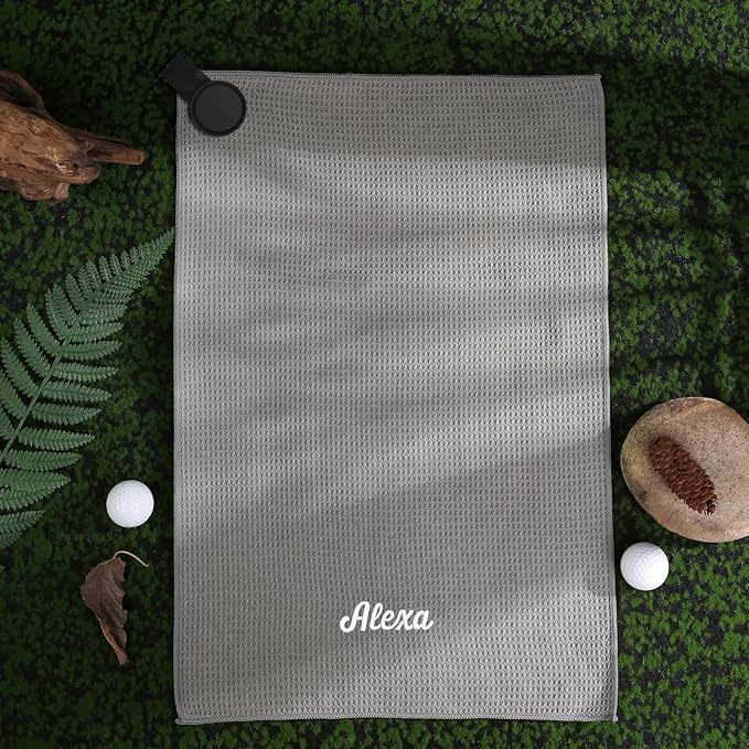 Personalized Golf Towel Custom Golf Towels for Golf Bags with Embroidery Initial Name Magnetic Golf Towel Microfiber Golf Towels with Clip Gifts for Golfers Men Women 16"x 24" (Gray)