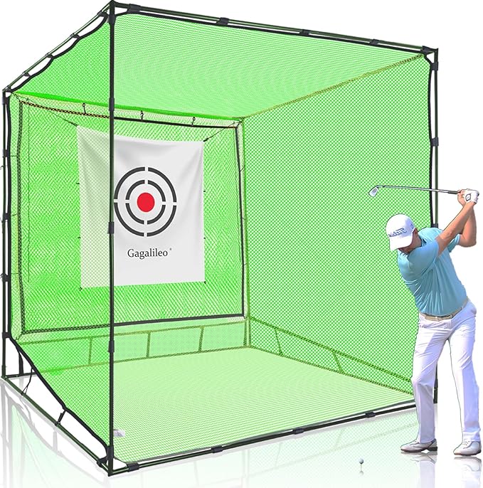 Gagalileo Golf Cage Net with Steel Frame and Target: 10X10X10FT Heavy Duty Practice Net for Backyard Driving & Indoor Driving Range Outdoor Training
