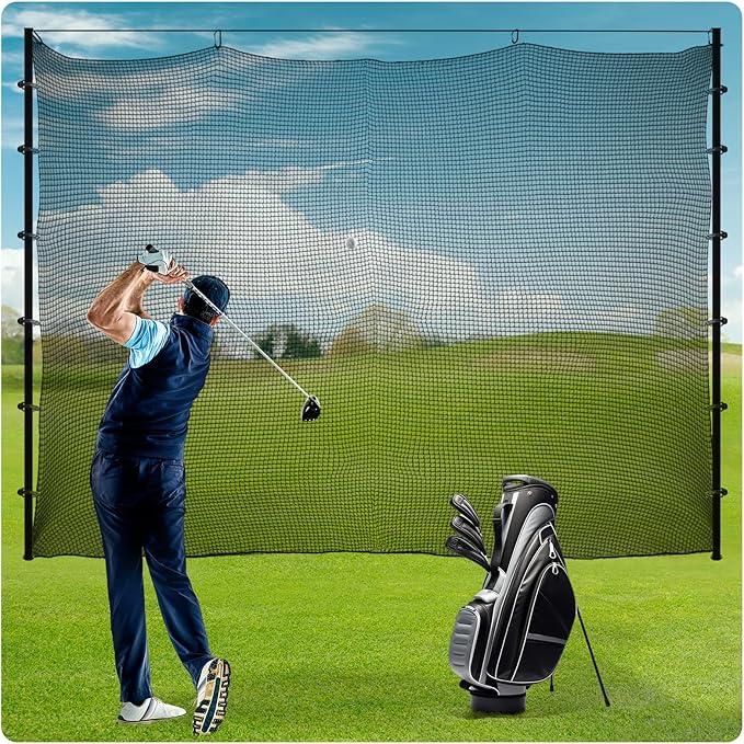 Sports Netting,Golf Practice Net Hitting Net with 33Feet Nylon Rope Also for Baseball, Hockey, Soccer, LAX and More - 10x10ft/10x15ft/10x20ft/10x25ft/10x30ft/10x40ft/10x55ft
