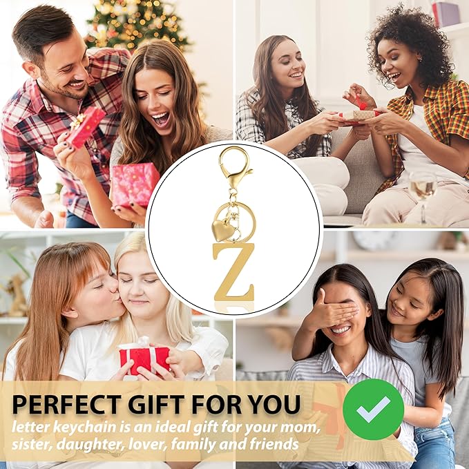 Metal Heart Alphabet Keychain for Women, Girls - Cute Initial Letter Accessories for Purse, Bag Charms and Backpack
