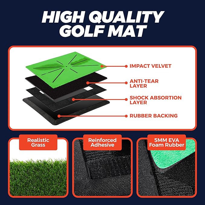 TOY Life 4-in-1 Golf Hitting Mats Practice Outdoor Indoor with Path Feedback, 4 Replaceable Golf Turf Swing Mat for Chipping Training Aid with Rough Fairway Impact Divot Mat Gifts for Men(18" x 13")
