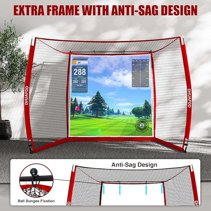 Golf Net with HD Simulator Screen 10 X 8 ft Golf Hitting Net Cage with Impact Screen & Target Cloth for Home Backyard Garage Swing Training Indoor Outdoor Use by DHUAFDD