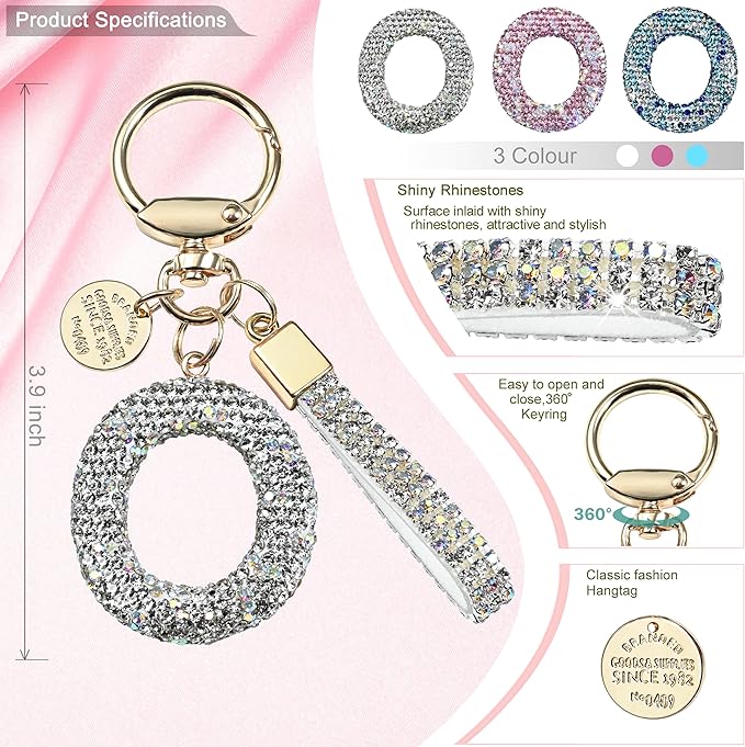 Pink Blue White Initial Letter Keychain Gift for Women Girls Bling Sparkly Cute Backpack Car Key Accessories Lanyard