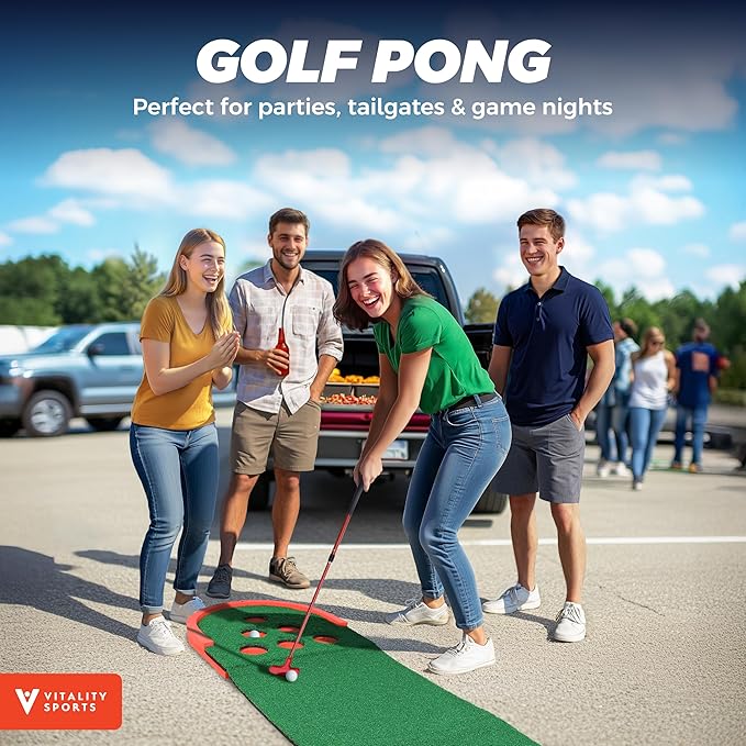 Golf Putting Game Set, Mini Golf Game Set with 2 Putters 2 Balls, 10 Feet Practice Putting Green Mat for Adults, Indoor Outdoor Backyard Party Game