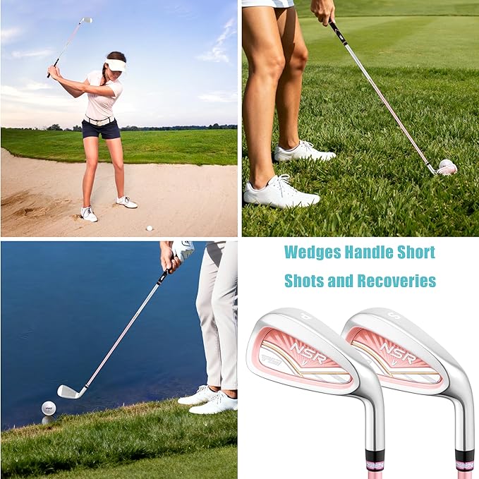 PGM 18 Piece Women's Golf Clubs Full Set for Right Handed, Complete Golf Set for Beginner to Intermediate Golfers with Driver, Woods, Hybrid, Irons, P/S Wedges, Putter, Headcovers and Stand Bag