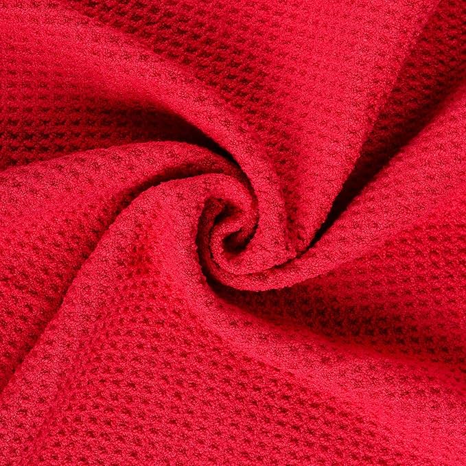 VIVIDLY 2 Pack Tri-fold Golf Towels, Premium Microfiber Fabric Waffle Pattern with Black Heavy Duty Carabiner Clip, Red Golf Towels for Golf Bags for Men (Red)