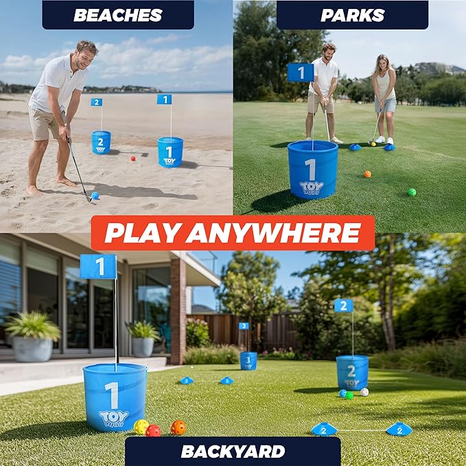 TOY Life Golf Game Set, 9 Holes Backyard Golf Bucket Game for Adults Family Kids, with Balls and Flag, Outdoor Indoor Backyard Practice Game for Beach, Yard, Camping and Lawn