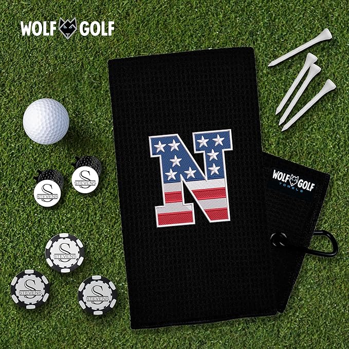 Wolf Golf Towels USA Monogrammed Personalized Golf Towel | Custom Golf Towels for Golf Bags for Men or Women