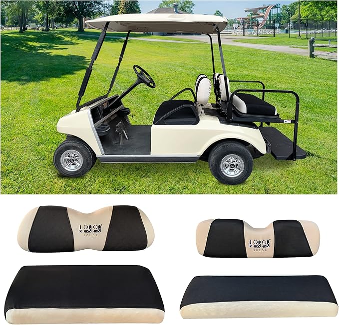 10L0L Golf Cart Front Rear Seat Cover Set for EZGO TXT RXV & Club Car DS 2000-up(Flat Backrest), Made w/ 3D Air Mesh Polyester Fabric Breathable Washable