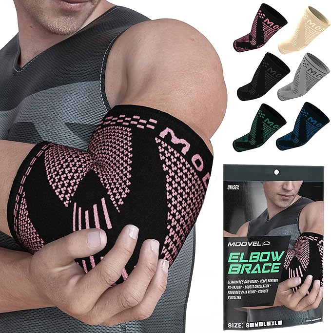 Modvel 2 Pack Elbow Brace - Golfer's Elbow Compression Sleeve Support for Joint Pain Relief, Recovery, Tendonitis Braces, Tennis Elbows Brace For Men & Women, Workout & Weightlifting Arm Wrap