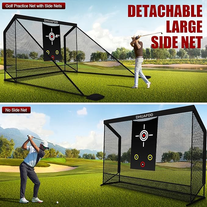 Golf Hitting Net with Target Cloth 10 X 7.5ft Golf Nets for Backyard Driving Real Golf Balls with Side Barriers Ideal for Home Garage Swing Training Indoor Outdoor Use by DHUAFDD