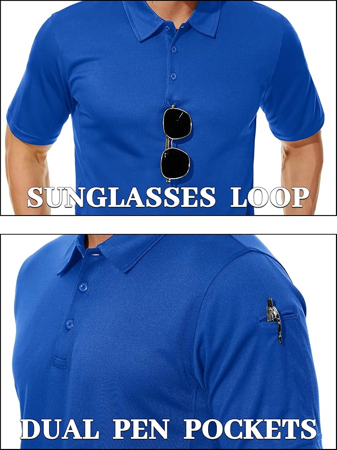 TACVASEN Mens Polo Shirt Short Sleeve Tactical Performance Collared Work Golf Shirts Dry Fit Pique Polos for Summer