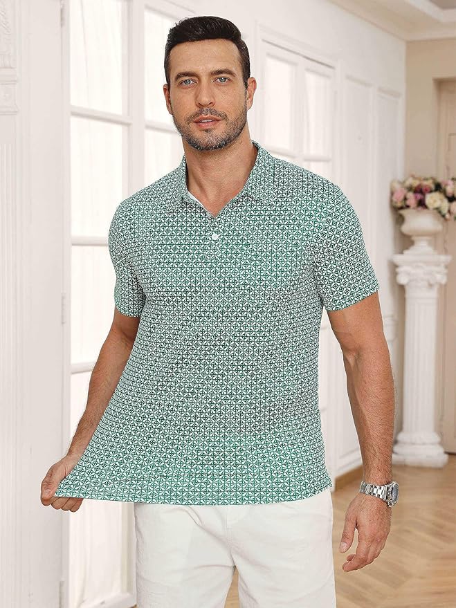 Lexiart Mens Golf Shirt Short Sleeve Dry Fit Print Moisture Wicking Performance Patterns Collared Polo Shirt with Pocket