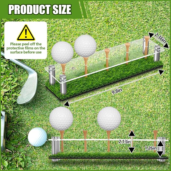 Menkxi Golf Ball Display Case Golf Ball Holder Stand Box with Black Base Acrylic Metal Turf Tee Memorabilia Show Decoration Office Gifts Decor(9.84 Inch)