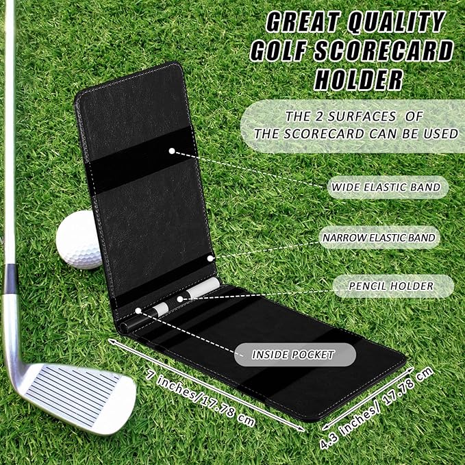 Honoson 4 Pcs Golf Scorecard Holder PU Leather Golf Yardage Book Cover Scorecard Book Score Holder Protector Gift Accessories, 4.3 x 7 Inches