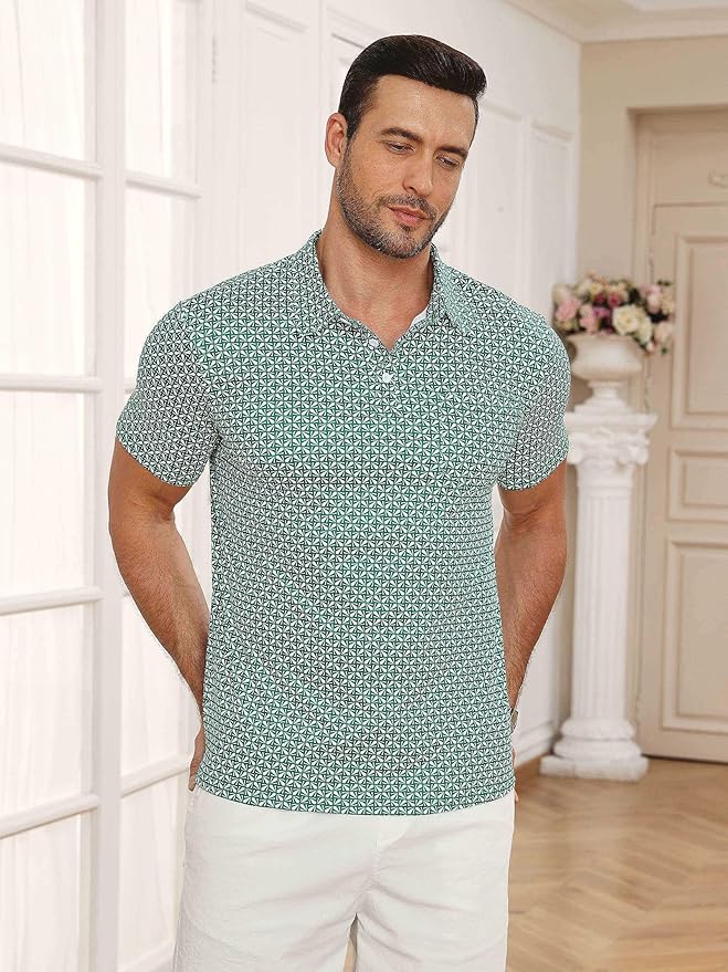 Lexiart Mens Golf Shirt Short Sleeve Dry Fit Print Moisture Wicking Performance Patterns Collared Polo Shirt with Pocket