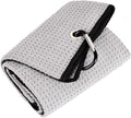 Mile High Life Microfiber Golf Towel, 21" X 24", Waffle Pattern w Clip, Super Absorbent Tri-fold Large Towels, Golf Bag Accessories for Men & Women（Gray）