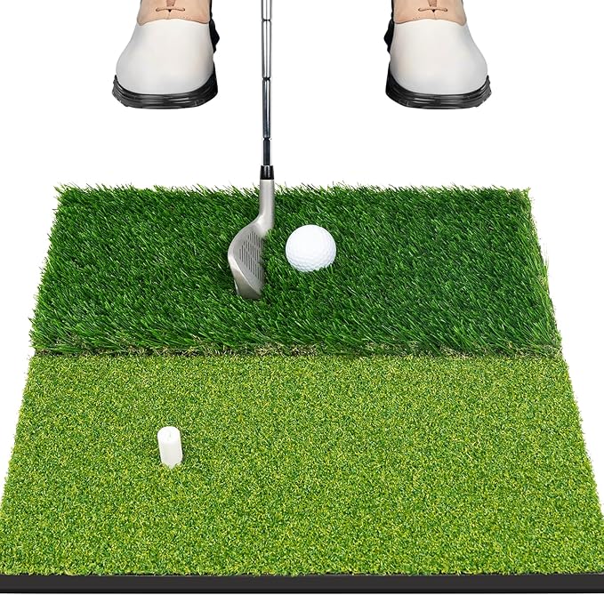 Portable & Foldable Golf Practice Mat – Dual-Turf Golf Hitting Mat for Indoor & Outdoor Swing and Chipping – Fairway & Rough Turf Golf Training Mat for Backyard and Home