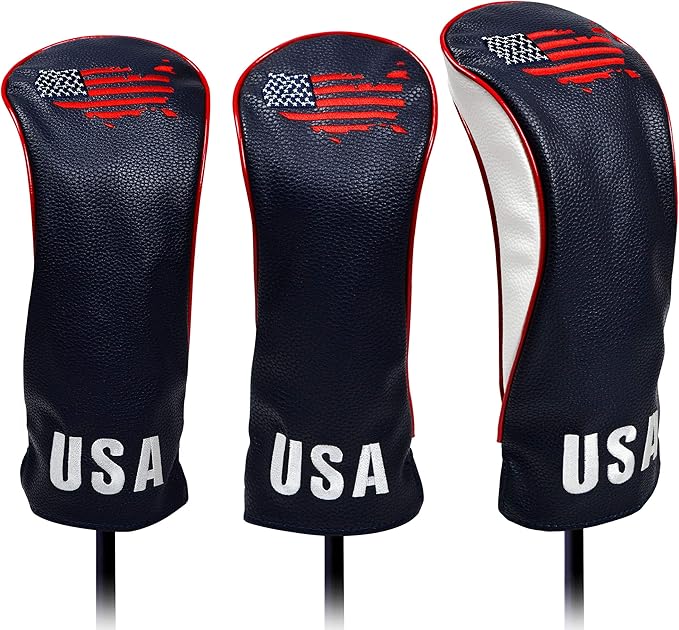 USA Golf Head Covers for Driver & Fairway Woods - Premium Leather Headcovers, Designed to Fit All Woods and Drivers