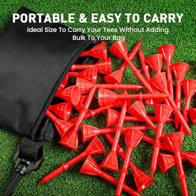 Golf Tees Plastic 3 1/4 inch Unbreakable 30 Pack with Pouch Bag, Durable Stable Available 83 mm Long Tee for Golfer Practice