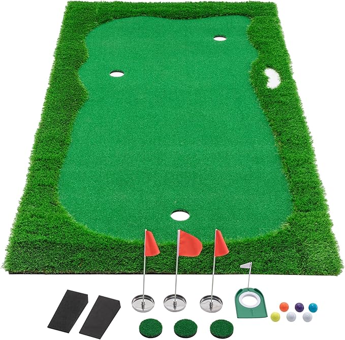 Golf Putting Green Mat Professional Practice Mat with Putter,Movable Golf Cup, Slope Pad Professional Practice Mat for Outdoor/Indoor Training