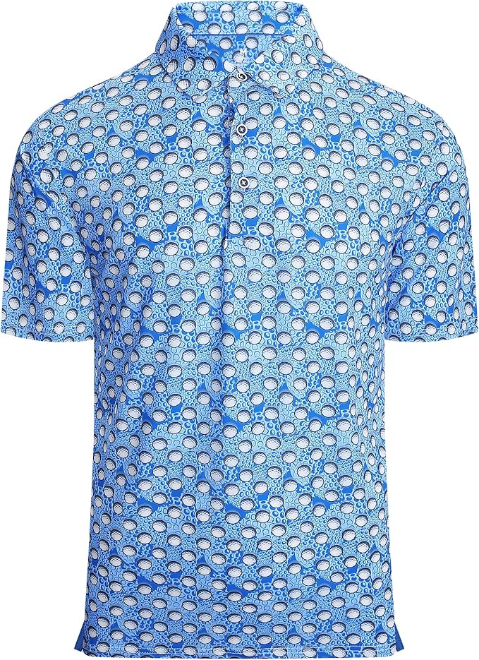 Esabel.C Golf Shirts for Men Dry Fit Performance Short Sleeve Print Moisture Wicking Collared Shirt