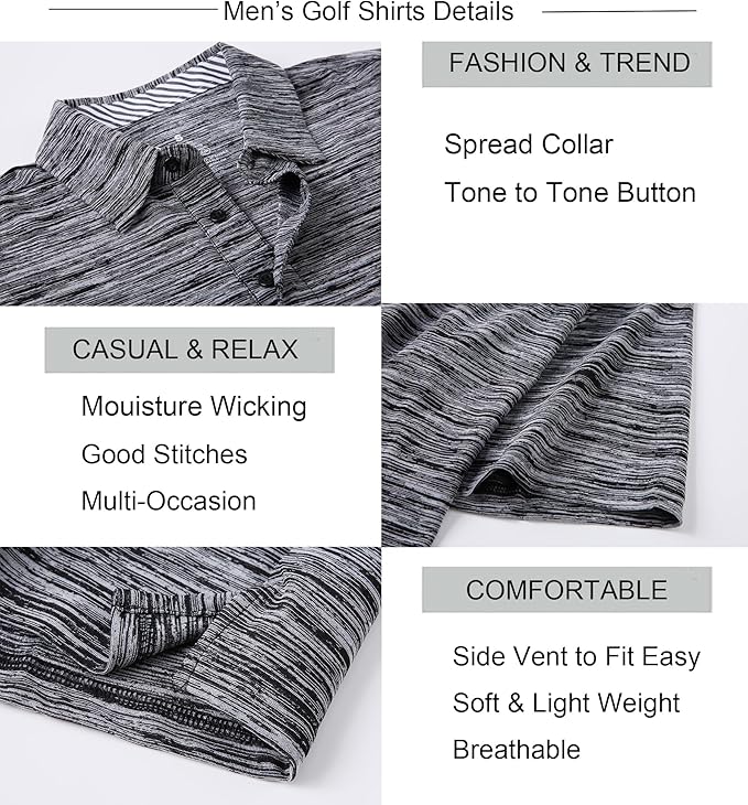 Alex Vando Mens Golf Shirt Moisture Wicking Quick-Dry Short Sleeve Casual Polo Shirts for Men