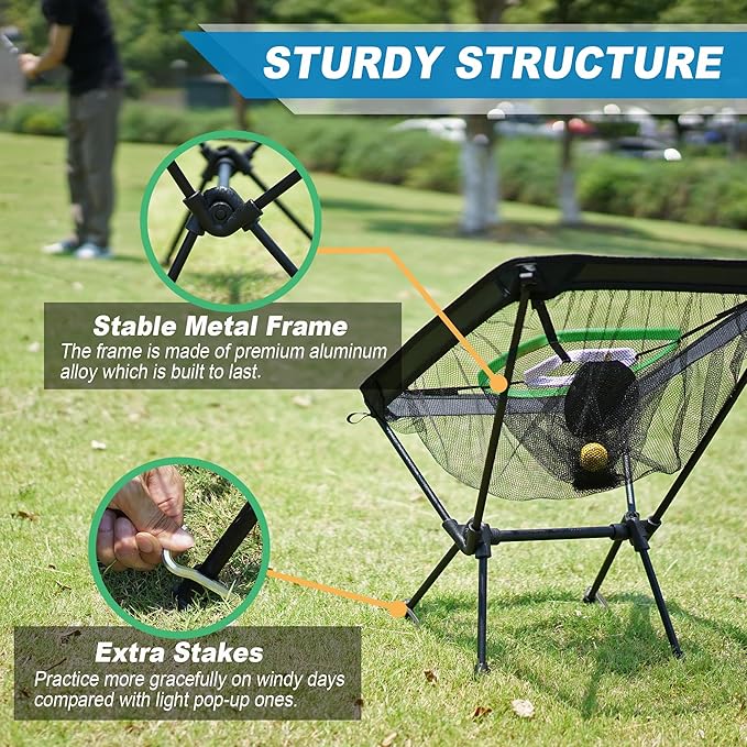 Foldable Chipping Net with Mat & Balls, Heavy-Duty Practice Golf Net Chipping Target, Backyard Golf Game & Gifts