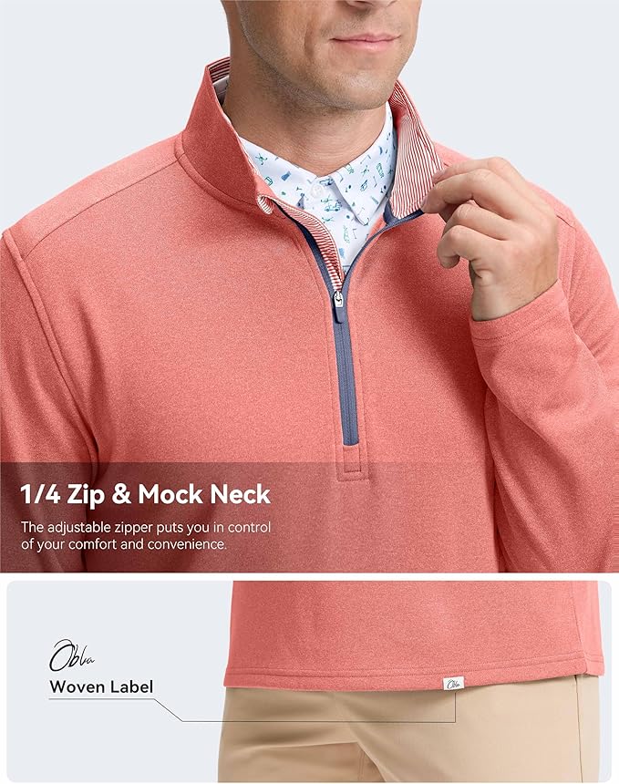 Obla Golf Quarter Zip Pullover Men Fleece Mock Neck Sweatshirt Winter Warm 1/4 Zip Long Sleeve Golf Shirt