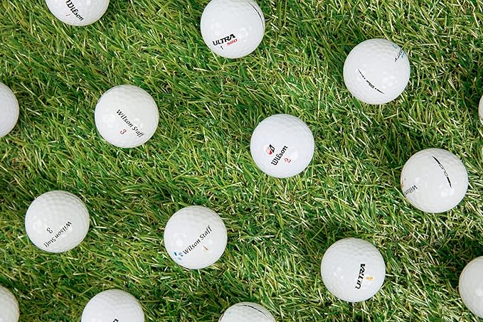 Clean Green 48 Pack Used Wilson Golf Balls – Recycled Mix for Practice & Casual Play – Great for Beginners & Budget Golfers – Includes Mesh Carry Bag and Models Like Triad, Staff, Duo Soft