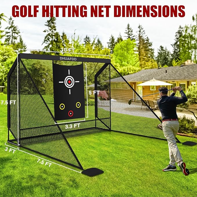 Golf Hitting Net with Target Cloth 10 X 7.5ft Golf Nets for Backyard Driving Real Golf Balls with Side Barriers Ideal for Home Garage Swing Training Indoor Outdoor Use by DHUAFDD