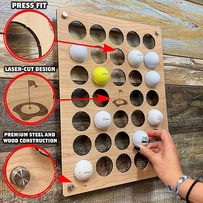 Torched Golf Ball Display Holder Collector’s Case Holds 30 Golf Balls Wall Mount Decor, Golf Lovers Gift for Men, Customizable