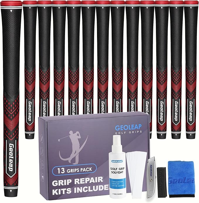 Geoleap Golf Grips Set of 13- Soft Golf Club Grips,Reduce Taper Design Provides High Traction and Performance,13 Grips with 15 Tapes and 13 Grips with All Repair Kits for Choice.