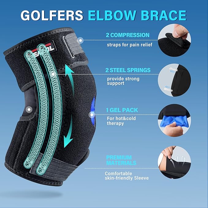 FEATOL Elbow Brace with Ice Pack for Tendonitis and Tennis Elbow-Pain Relief for Cubital Tunnel, Ulnar Nerve Entrapment, Bursitis-Reusable Ice Pack Brace for Men and Women, Small