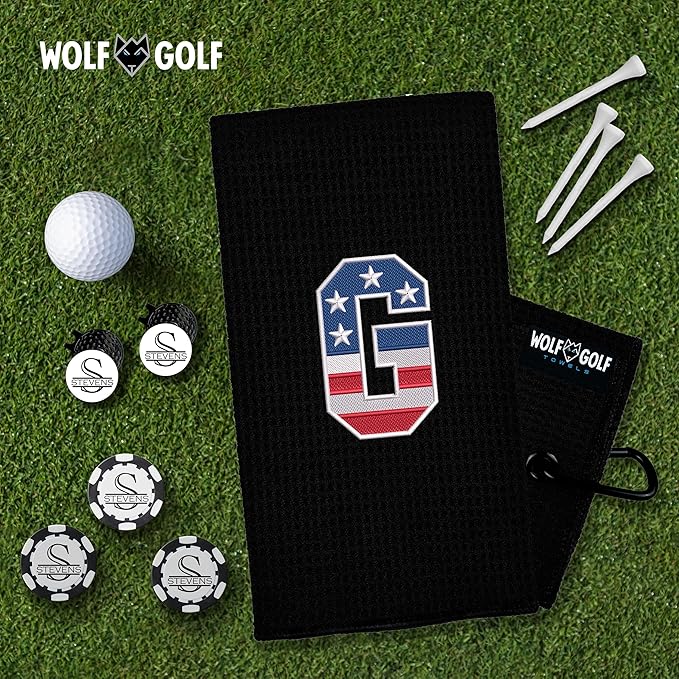 Wolf Golf Towels USA Monogrammed Personalized Golf Towel | Custom Golf Towels for Golf Bags for Men or Women