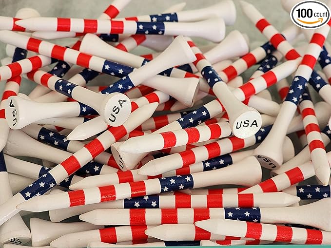 SIMPLICITEE USA Flag Bamboo Golf Tee - 3-1/4" - 100 Count