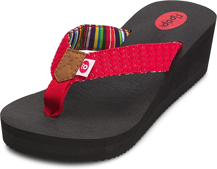 Floopi High Heel Wedge Sandals for Women-Comfort Yoga Mat Footbed for Support, Flip Flop Thong Platforms for Summer