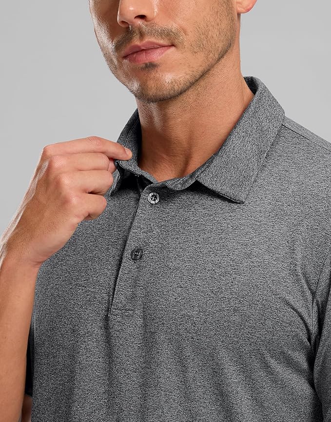 Golf Shirts Heather Polo Short Sleeve Dry Fit Lightweight Moisture Wicking Collared Shirts Casual Athletic Business