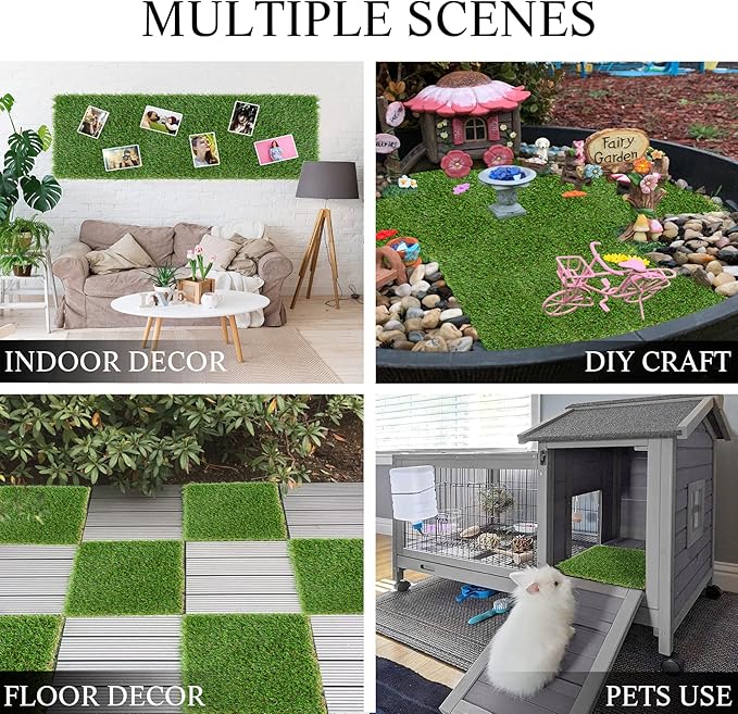 GLOBREEN Artificial Grass Squares Placemats Green Christmas Table Centerpiece Decor Golf Theme Party, Birthday, Baby Shower, Dining, 12" x 12", 6 Pack