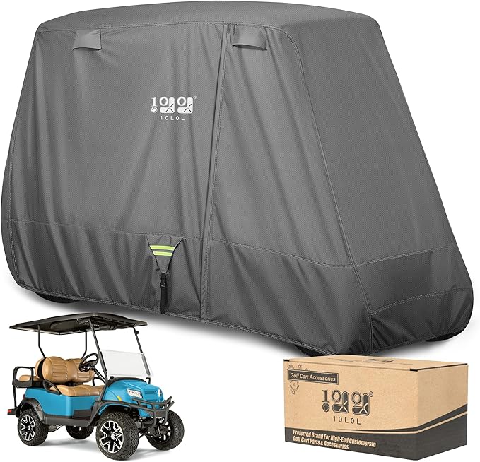 10L0L 2/4/4+2 Passenger Golf Cart Cover Upgrade Extended Roof, 600D Waterproof Snowproof Windproof Sunproof Durable Full Golf Cart Covers for Yamaha,EZGO,Club Car and Other