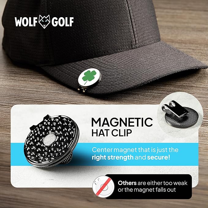 Wolf Golf Towels Golf Ball Marker Hat Clip Set | Multiple Sets to Choose from | 1 Magnetic Clip + 3 Ball Markers | Golf Accessories for Men & Women