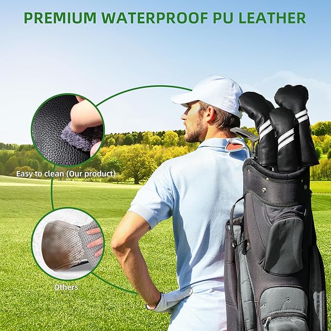 Golf Head cover Set - 2pcs Golf Club Head Covers for Driver and Hybrids Woods with Interchangeable No. Tag