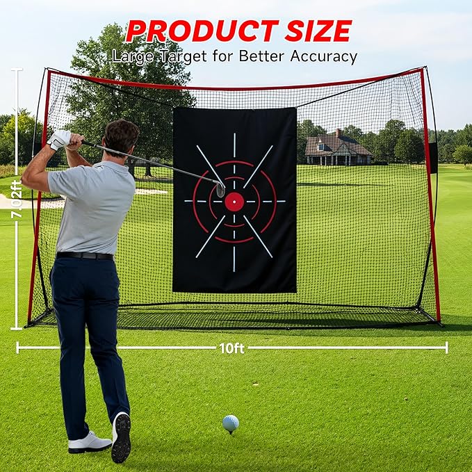 Golf Net, 10x7ft Golf Hitting Nets with a Turf Mats, Golf Practice Net for Backyard,Garage, Terrace Equipped with Noise Free Target, Great Gift for Fathers, Husbands and Professional Golfers