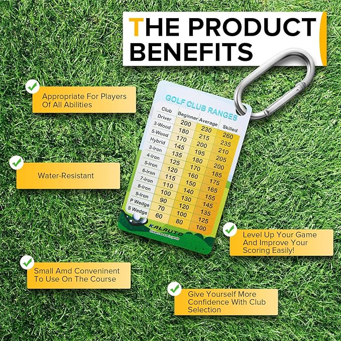 Golf Club Distance and Rules Card: Golf Club Bag Accessories - Golf Yardage Card for Men and Women Golf Club Range Chart Card Personalized Design Beginners Essentials Tool