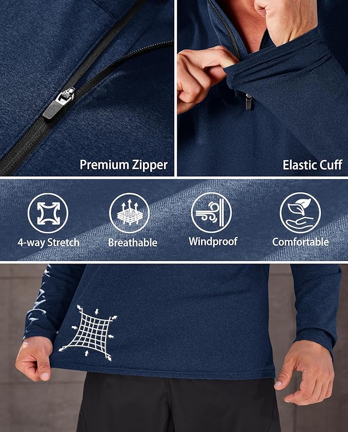 KEFITEVD Men's Quarter Zip Pullover Fleece Lined Long Sleeve Golf Shirt 1/4 Zip Sweatshirts Thermal Winter Sweaters