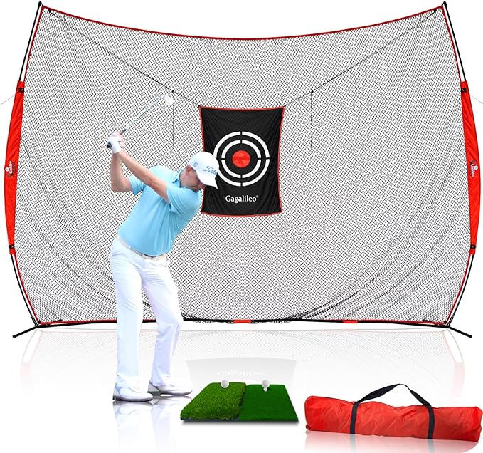 Gagalielo Golf Hitting Net：Professional Practice Accuracy with Target Mat Driving Swing Indoor Outdoor Training Backyard Garage Gift for Golfers