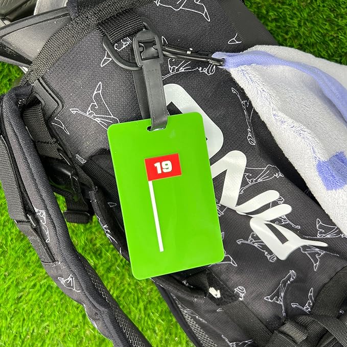 Golf Bag Tag – 19th Hole Design, Flexible & Waterproof Silicone Luggage Tag, Secure Strap for Bag Identification, Great Golf Gift for Players & Enthusiasts