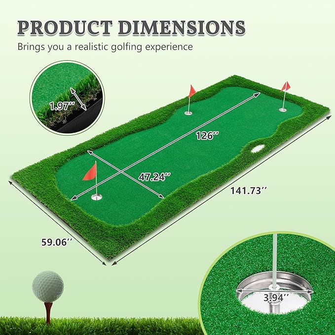 Golf Putting Green Mat Professional Practice Mat with Putter,Movable Golf Cup, Slope Pad Professional Practice Mat for Outdoor/Indoor Training