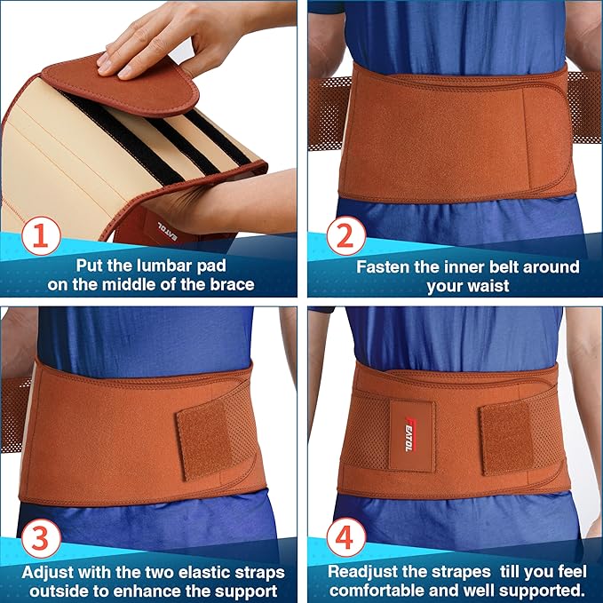 FEATOL Back Brace for Lower Back Pain, Breathable Back Support Belt for Women & Men with Lumbar Pad, Lumbar Support Belt for Heavy Lifting & Work, Scoliosis, Brown, 5XL (Circumference:68-74.8")
