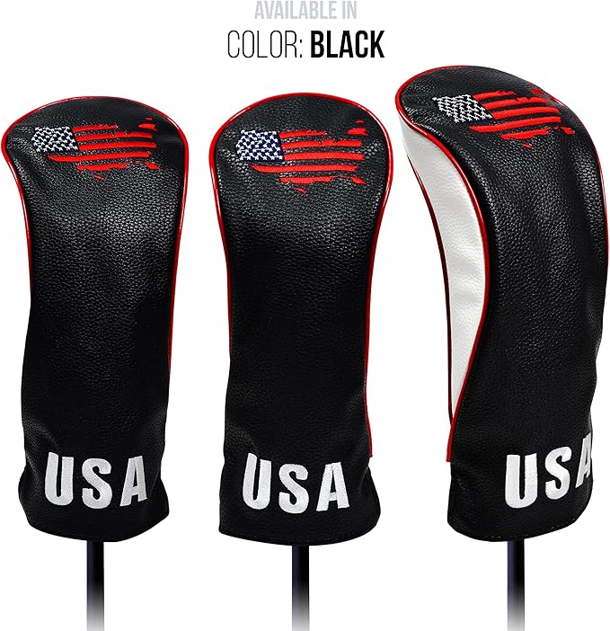 USA Golf Head Covers for Driver & Fairway Woods - Premium Leather Headcovers, Designed to Fit All Woods and Drivers